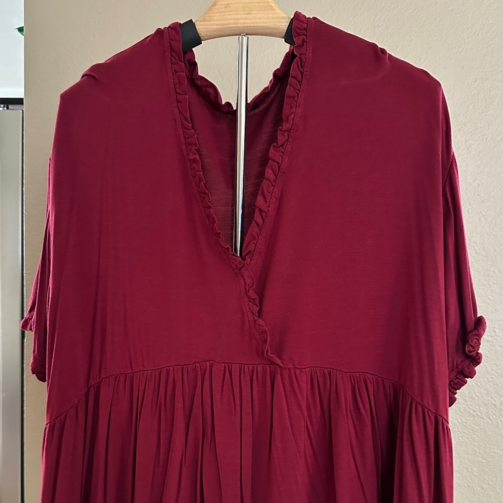 IN'VOLAND V Neck Short Sleeve Tee Shirt Ruffle Hem Blouse